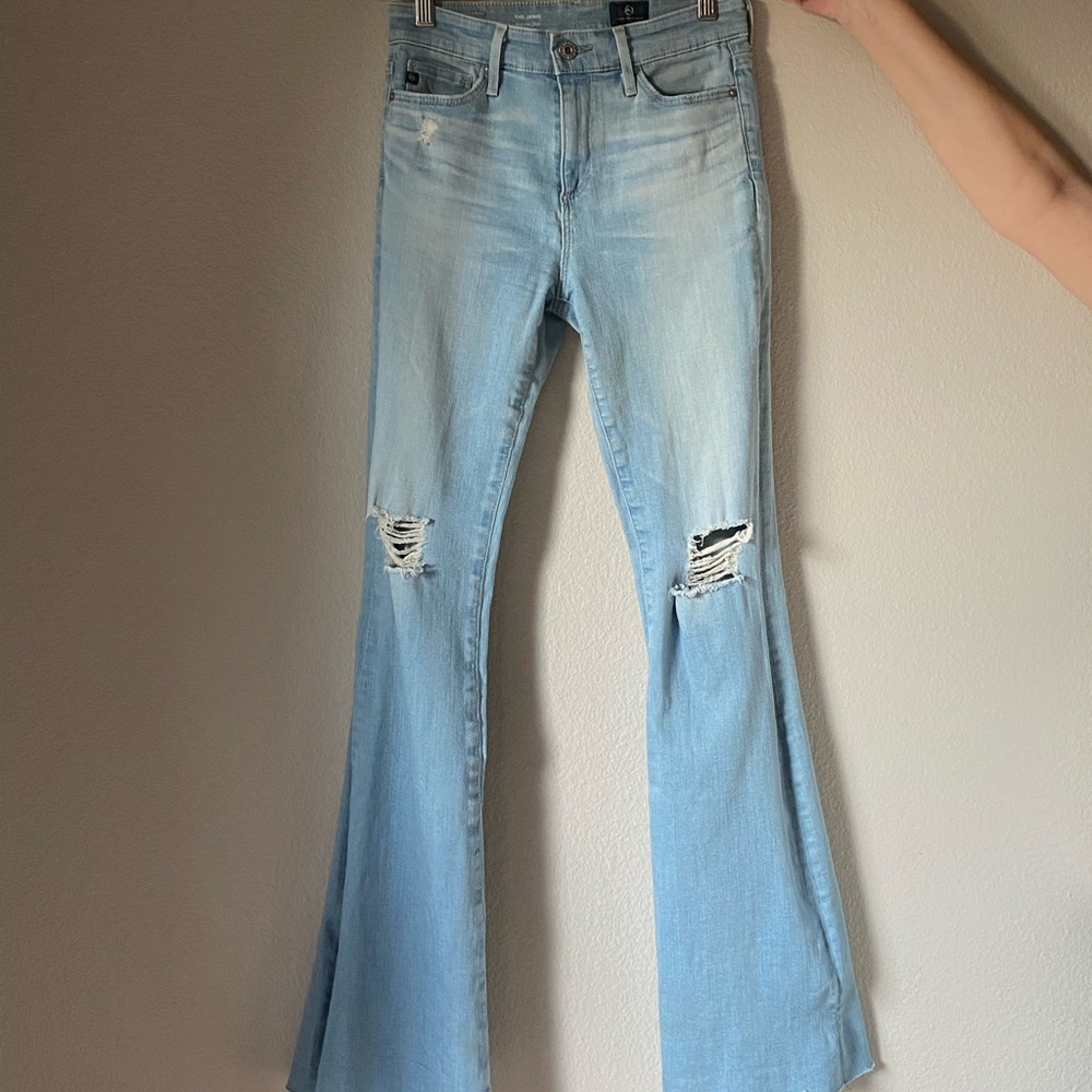 AG jeans Janis high rise flare blue ripped jeans